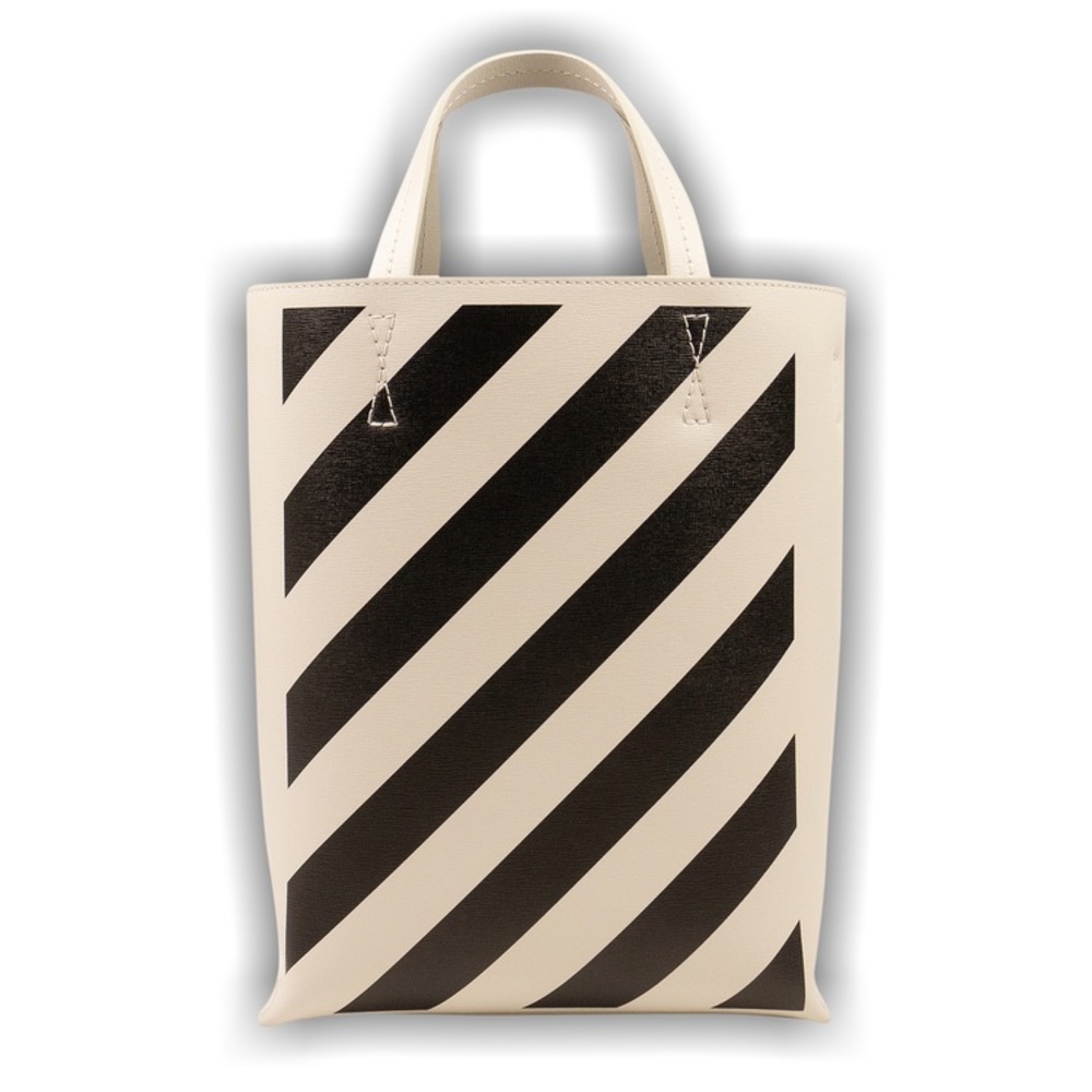 Off White White and Black Diag Tote Bag